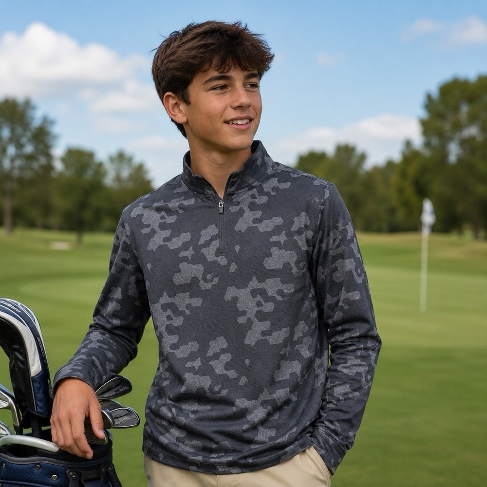 NEW Johnnie-O Rodney Camo Quarter Zip Pullover Sweater Outdoors Preppy Boy's 14